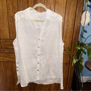 J. Jill White Linen Sleeveless Button-Down Shirt
